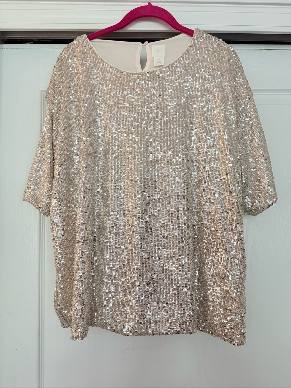 H & M Sequin Short Sleeve Party Top - Champagne